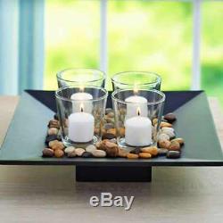5piece Candle Holders Rocks Glasse and Tray Set decorative Home Decor set
