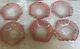 6 Antique French Pink Frilly Edged Glass Candle Holders / Bobeche / Wax Drip