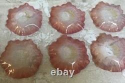 6 Antique French Pink Frilly Edged Glass Candle Holders / Bobeche / Wax Drip
