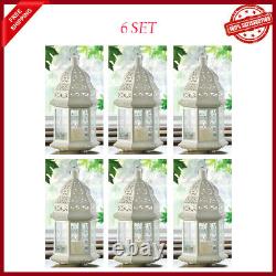 6 Set of White Moroccan Shabby Candle Holder Lantern Wedding Table Centerpieces