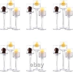 6 Sets (18 Pcs) Candlestick & Tealight Candle Holders, Tall Elegant Glass Stylis