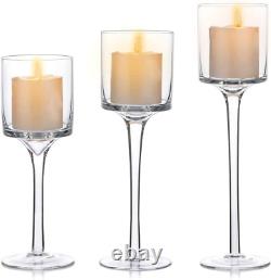 6 Sets (18 Pcs) Candlestick & Tealight Candle Holders, Tall Elegant Glass Stylis