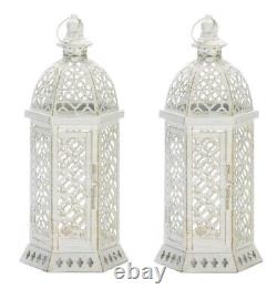 6 White 15 Distressed Shabby Whitewashed Moroccan Candle Holder Lantern Lamp