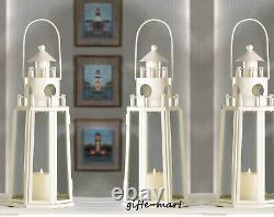 6 lot WHITE nautical LIGHTHOUSE 12 Candle holder Lantern wedding centerpiece