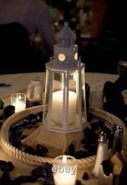 6 lot WHITE nautical LIGHTHOUSE 12 Candle holder Lantern wedding centerpiece