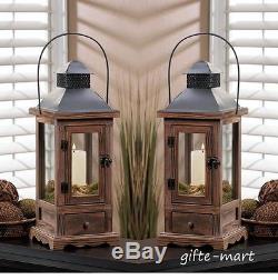 6 lot brown wood metal 15 Candle holder Lantern Lamp wedding table centerpiece
