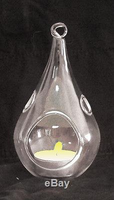 60 Glass Tear Drop Pear Shape Hanging Tealight Candle Holder Wedding 12cm BULK