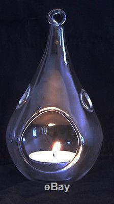 60 Glass Tear Drop Pear Shape Hanging Tealight Candle Holder Wedding 12cm BULK