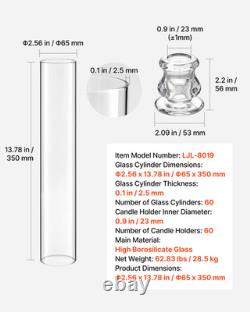 60PCS Hurricane Candle Holders Clear Glass Cylinder Sleeves Wedding Decor