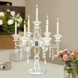 7 Arm Crystal Candlestick Holders Modern Clear Candelabra Centerpieces for Ta