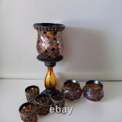 7 PartyLite Global Fusion Mosaic Glass Candle Holder Votive Lot Set Glass Mirror