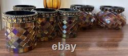 7 PartyLite Global Fusion Mosaic Glass Candle Holder Votive Lot Set Glass Mirror