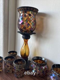 7 PartyLite Global Fusion Mosaic Glass Candle Holder Votive Lot Set Glass Mirror