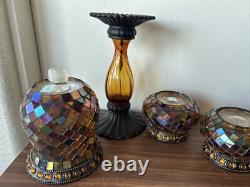 7 PartyLite Global Fusion Mosaic Glass Candle Holder Votive Lot Set Glass Mirror