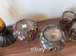 7 PartyLite Global Fusion Mosaic Glass Candle Holder Votive Lot Set Glass Mirror
