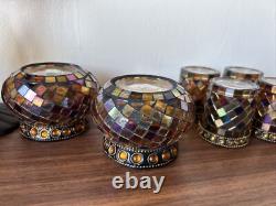 7 PartyLite Global Fusion Mosaic Glass Candle Holder Votive Lot Set Glass Mirror