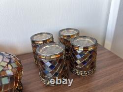 7 PartyLite Global Fusion Mosaic Glass Candle Holder Votive Lot Set Glass Mirror