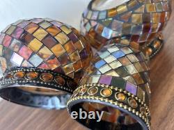 7 PartyLite Global Fusion Mosaic Glass Candle Holder Votive Lot Set Glass Mirror