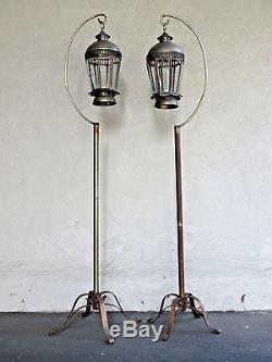 72 PAIR WROUGHT IRON STANDS w NICKEL COPPER BEVELED GLASS LANTERN CANDLE HOLDER