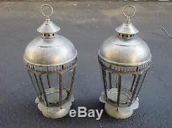 72 PAIR WROUGHT IRON STANDS w NICKEL COPPER BEVELED GLASS LANTERN CANDLE HOLDER