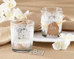 72 White Vintage Lace Glass Tea Light Candle Holder Bridal Wedding Favors
