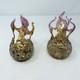 720 Fireball Votive Pair Of Art Glass Candle Holders, Vibrant & Artist Signed
