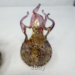 720 Fireball Votive PAIR Of Art Glass Candle Holders, Vibrant & Artist Signed