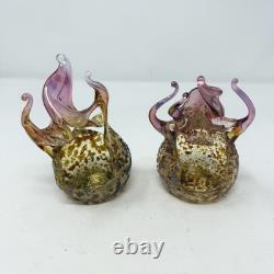 720 Fireball Votive PAIR Of Art Glass Candle Holders, Vibrant & Artist Signed