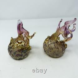 720 Fireball Votive PAIR Of Art Glass Candle Holders, Vibrant & Artist Signed
