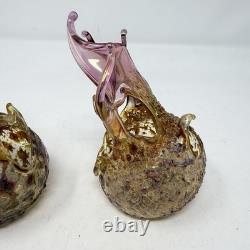 720 Fireball Votive PAIR Of Art Glass Candle Holders, Vibrant & Artist Signed