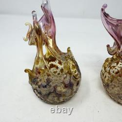 720 Fireball Votive PAIR Of Art Glass Candle Holders, Vibrant & Artist Signed