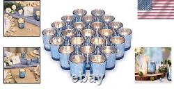 72PC Blue Mercury Glass Votive Candle Holders Perfect for Elegant Weddings