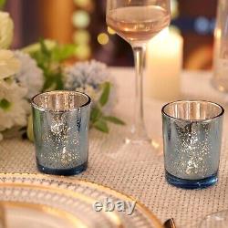 72PC Blue Mercury Glass Votive Candle Holders Perfect for Elegant Weddings