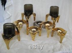 8 Fritz NAGEL Kerzenhalter 3 Glaseinsatz Candle Holder + Glass Germany 70s gold