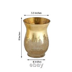 8 GOLD 8 tall Crackle Glass Candle Holders Vases Wedding Party Centerpieces