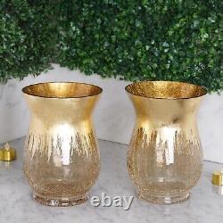 8 GOLD 8 tall Crackle Glass Candle Holders Vases Wedding Party Centerpieces