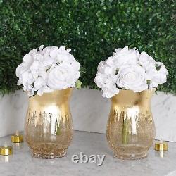 8 GOLD 8 tall Crackle Glass Candle Holders Vases Wedding Party Centerpieces