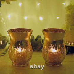 8 GOLD 8 tall Crackle Glass Candle Holders Vases Wedding Party Centerpieces