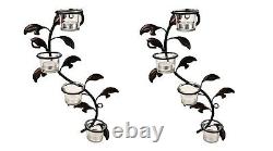 8 Glass Cup Candle Holders & Bonus Tealight Candles Set of 2 Wall Sconces-F Ship