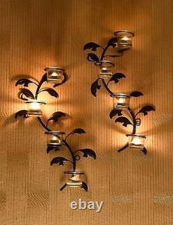 8 Glass Cup Candle Holders & Bonus Tealight Candles Set of 2 Wall Sconces-F Ship