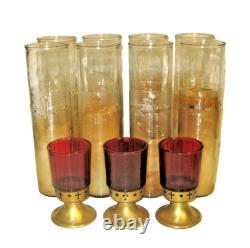 8 Vtg 1930s Christian Devotional DuraGlas Candle Holders Cross + 3 Red Votive