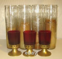 8 Vtg 1930s Christian Devotional DuraGlas Candle Holders Cross + 3 Red Votive