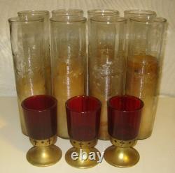8 Vtg 1930s Christian Devotional DuraGlas Candle Holders Cross + 3 Red Votive