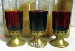 8 Vtg 1930s Christian Devotional DuraGlas Candle Holders Cross + 3 Red Votive