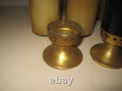 8 Vtg 1930s Christian Devotional DuraGlas Candle Holders Cross + 3 Red Votive