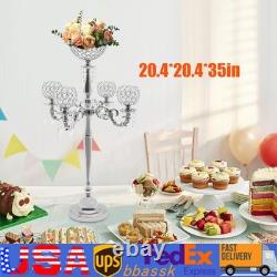 89cm Table Candelabra Votive Candle Stick Holder 5 Arm Glass Crystal Centerpiece