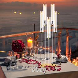8PCS Clear Round 5 Arm Acrylic Cluster Taper Candle Holder Candelabra Wedding