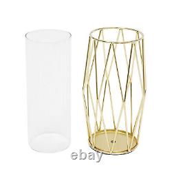 8X Glass Hurricane Candle Holders with Metal Rack Stand for Wedding Birthday Party