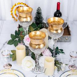 9 pcs Clear Gold Hurricane Glass Candle Holders Vases Centerpieces Sale