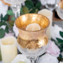 9 pcs Clear Gold Hurricane Glass Candle Holders Vases Centerpieces Sale